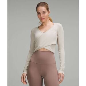 LULULEMON Wrap-Front Ribbed Modal Long-Sleeve Crop Top Mojave Tan Beige Size 6